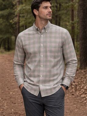 Burberry Men's Button-Down Plaid Shirt in Light Green and Pink